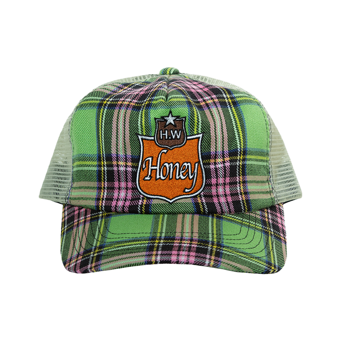 HSH25HW147GNOS Honey Scoop House Emblem Check Mesh Cap Green