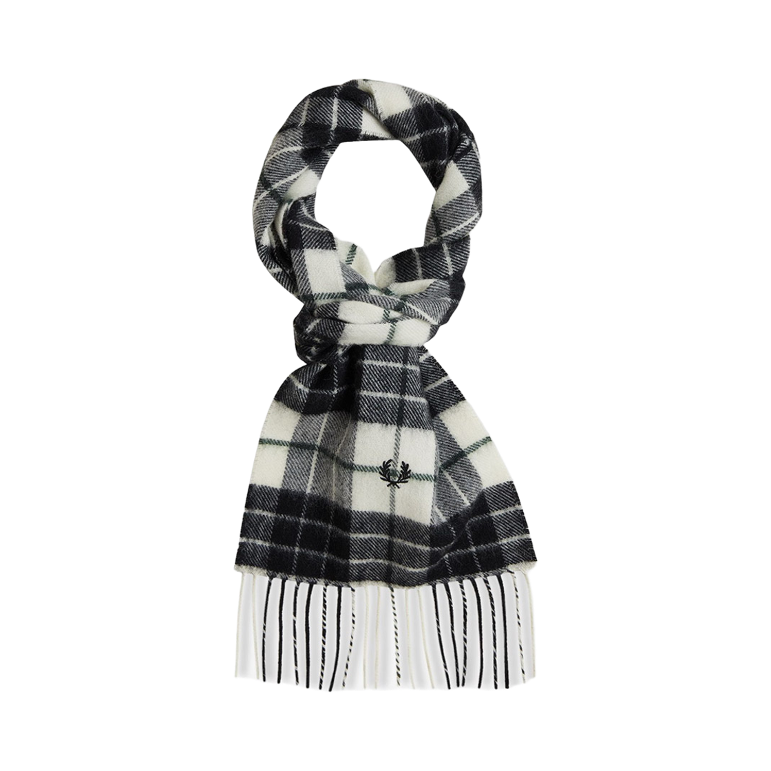 CFPU2538137-560 Fred Perry Lambswool Tartan Scarf Ecru