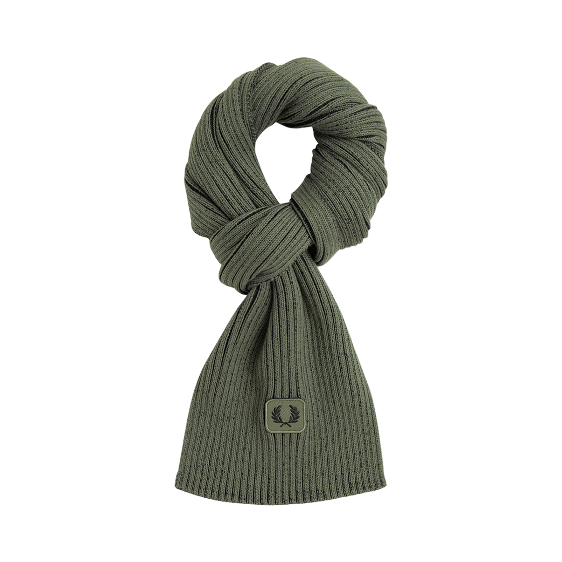 CFPU2531134-Z50 Fred Perry Cotton Ribbed Scarf Laurel Wreath Green Black