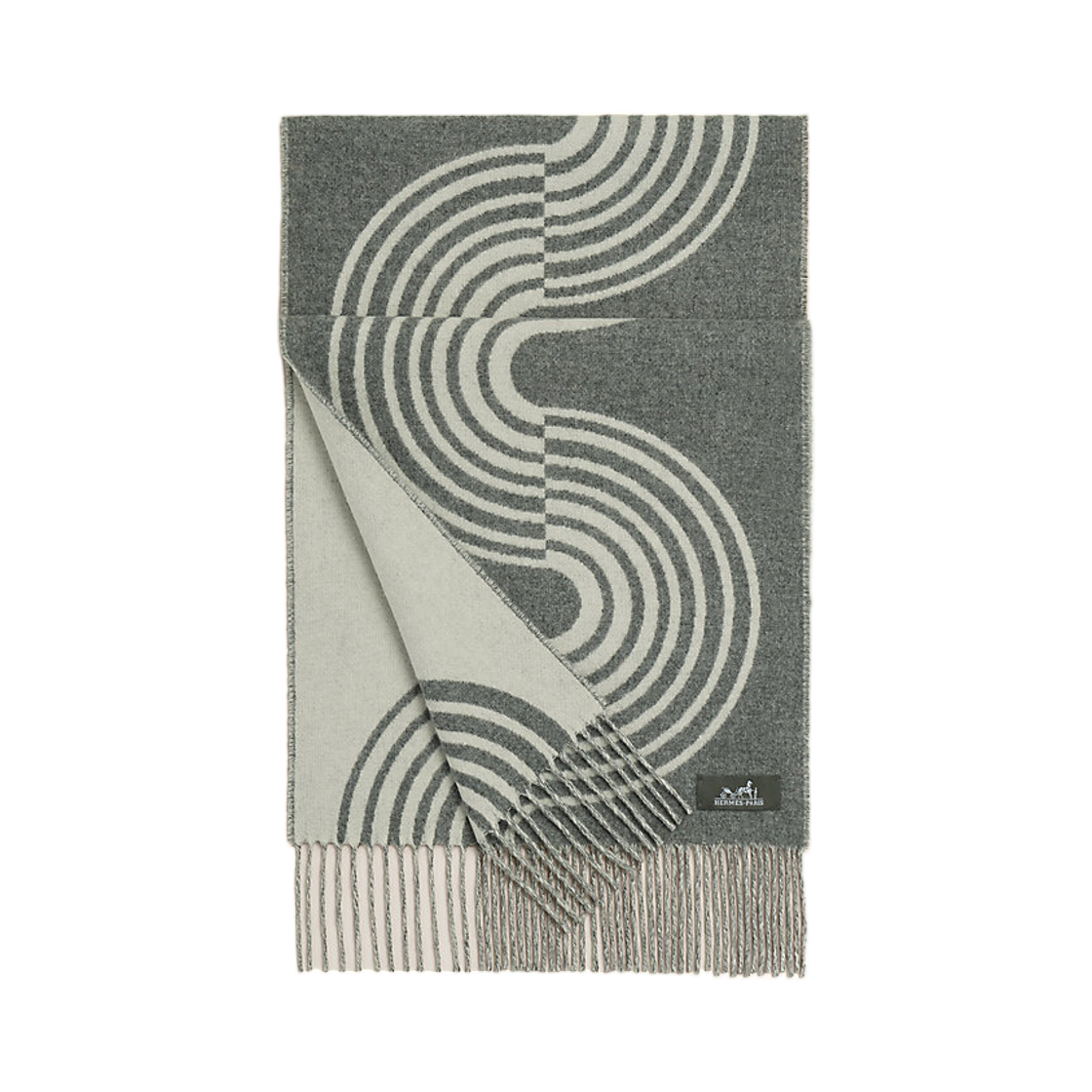 (W) 에르메스 카사크 베이그 머플러 그리 플라넬 아이보리((W) Hermes Casaque Vague Muffler Gris Flanelle Ivory) - 1