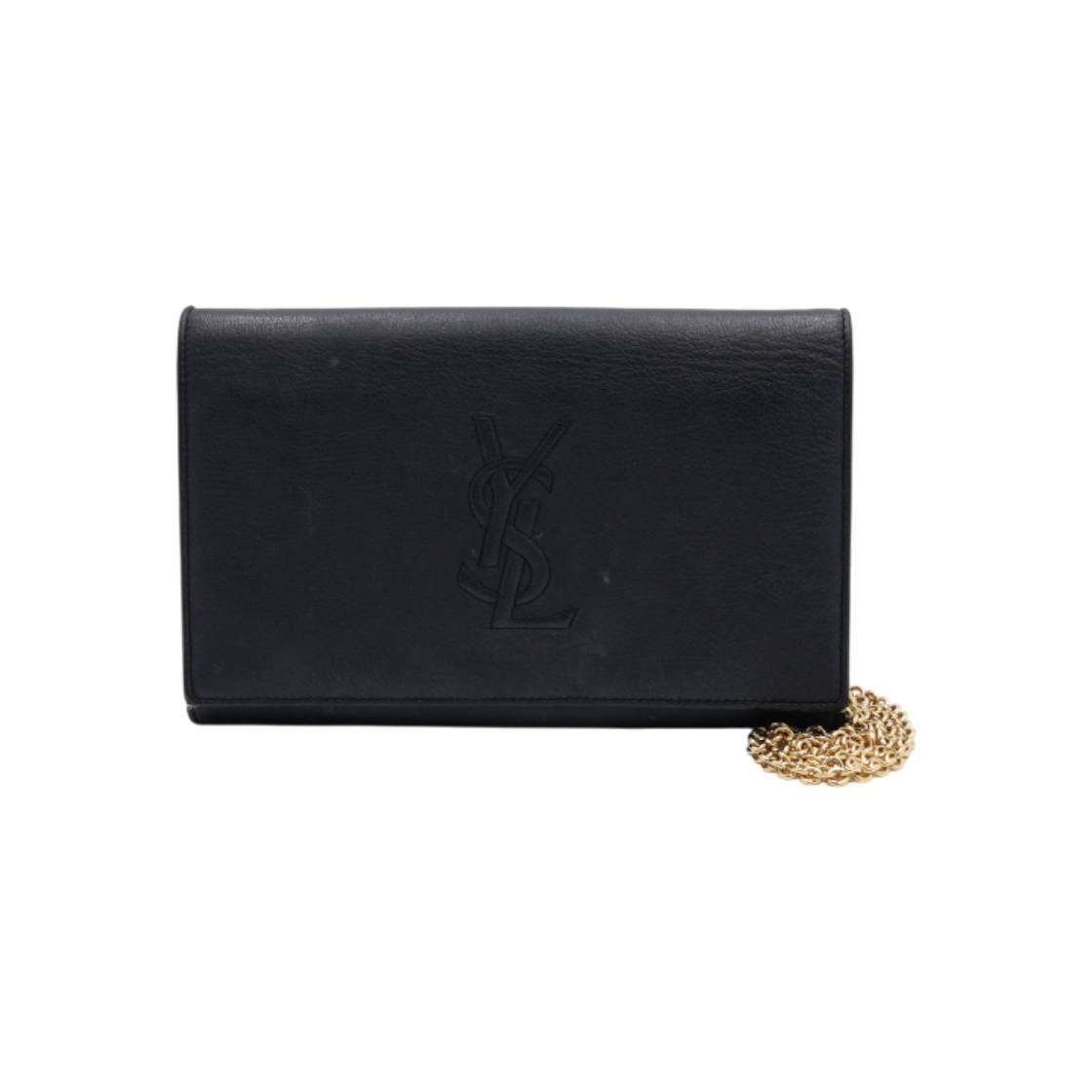 ITLTBBTAHQ4P Saint Laurent Black Leather YSL Monogram Stitch Belle Du Jour Chain Clutch Bag