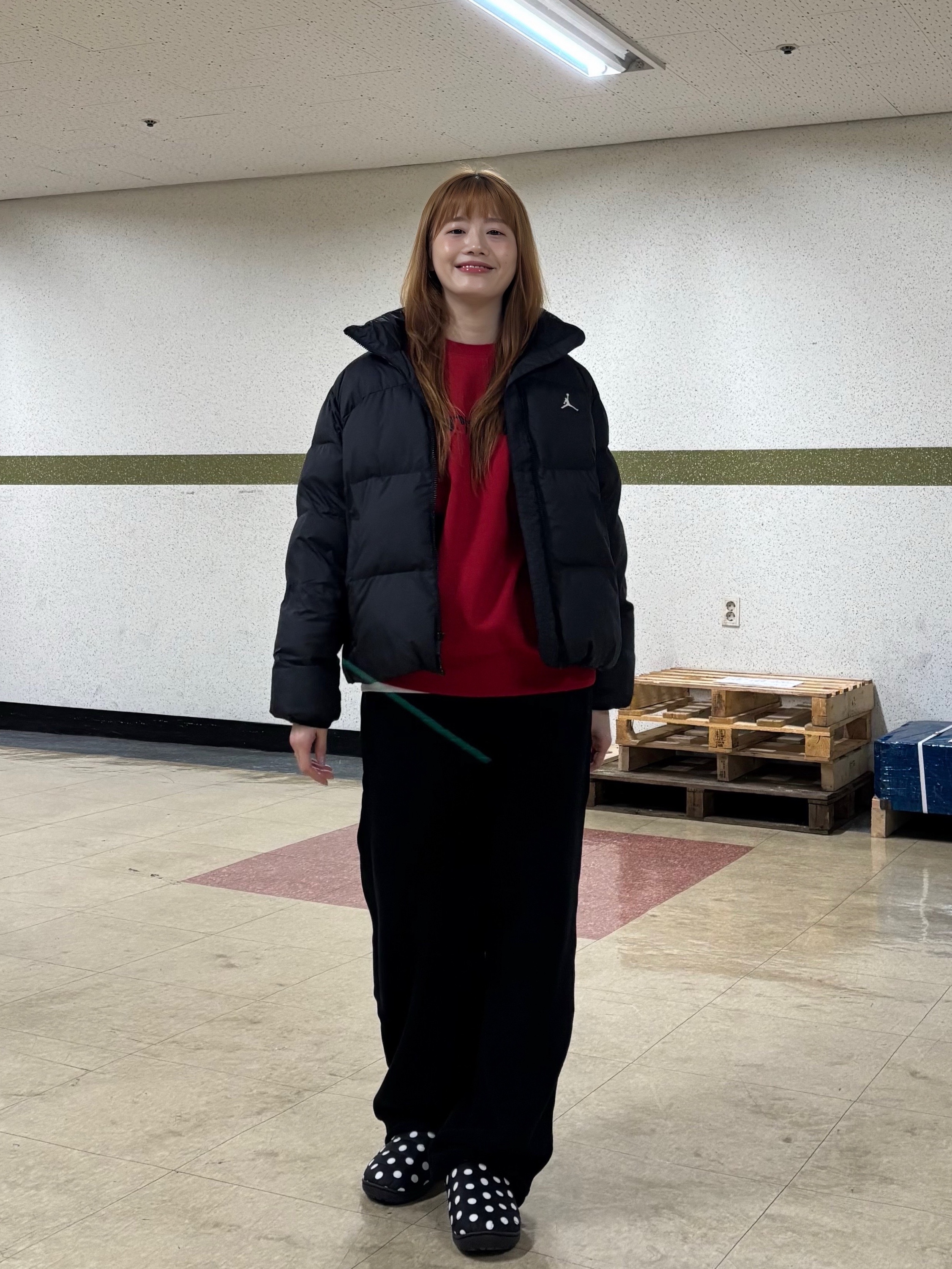 Subu Permanent F-Line Dots, Uniqlo x Needles Fleece Wide Pants Black - KR 착용 스타일 - 6