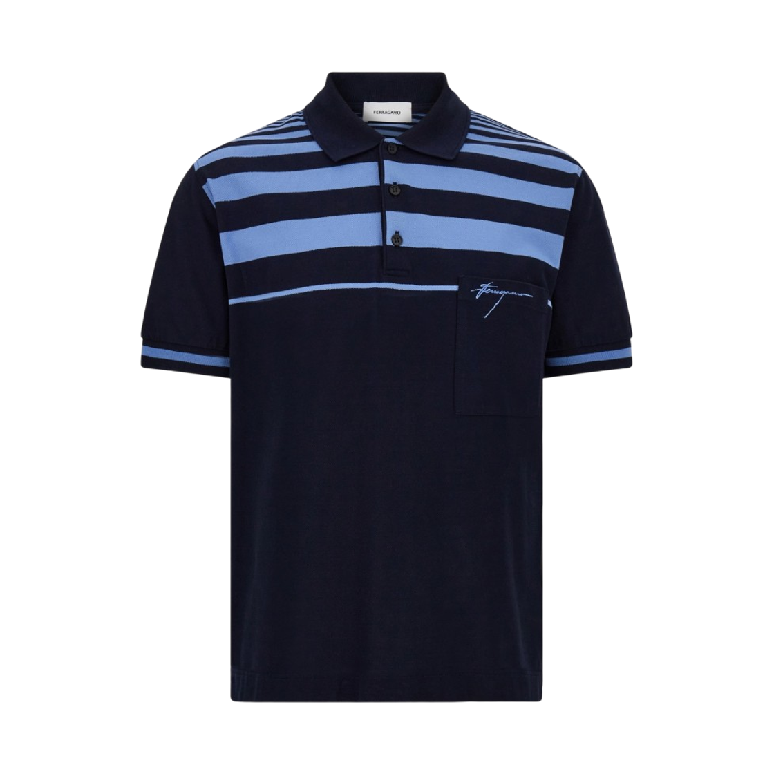 페라가모 스트라이프 폴로 셔츠 네이비 블루 블루네트(Ferragamo Striped Polo Shirt Navy Blue Bluette)