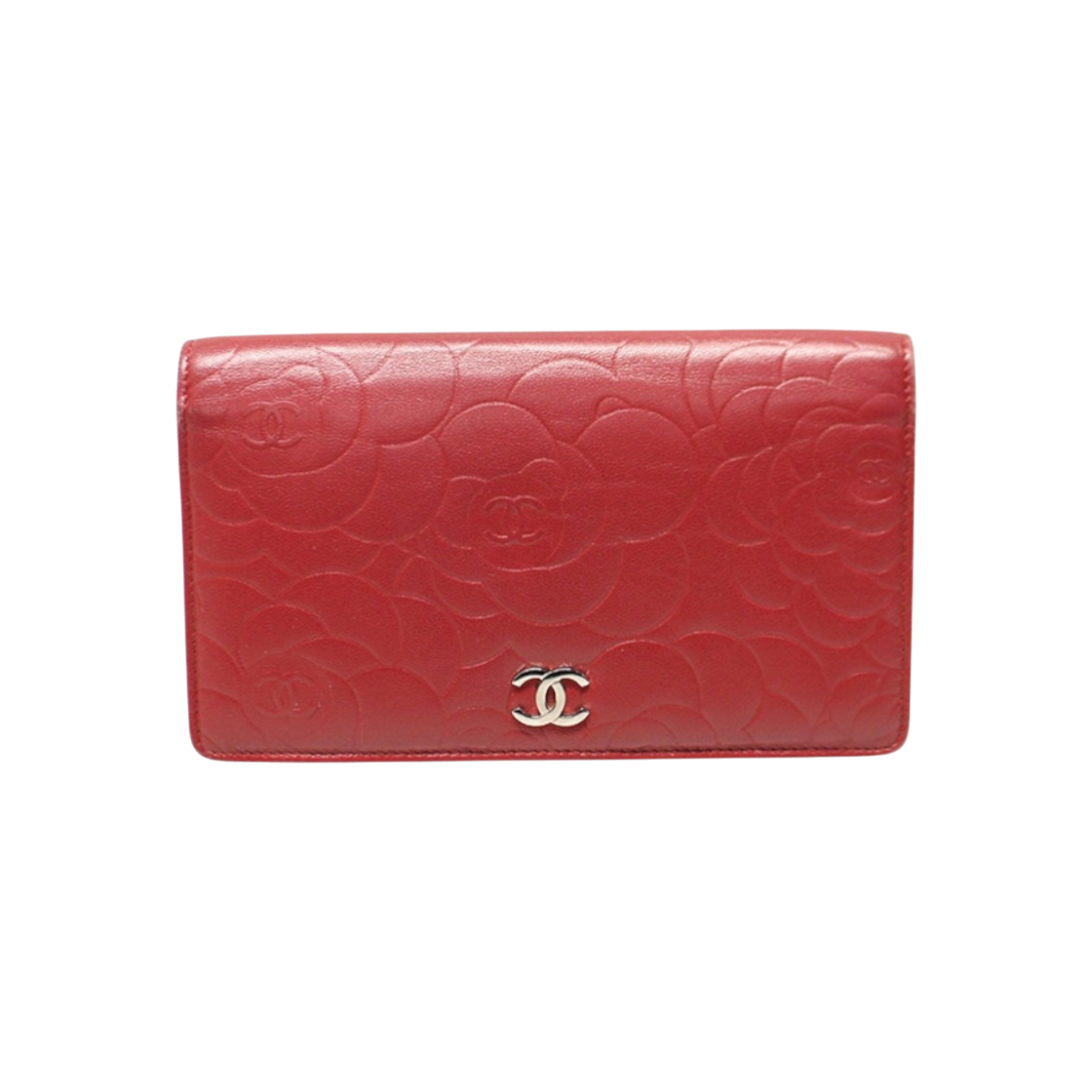 ITSJAPCMKST5 Chanel A36544 Red Lambskin Camellia Silver CC Logo Long Wallet (14 Series)