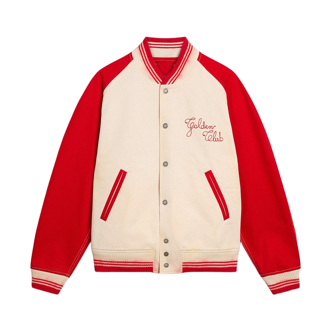 GMP02128-P001856-15722 Golden Goose Bomber Jacket with Embroidery Worn White Red