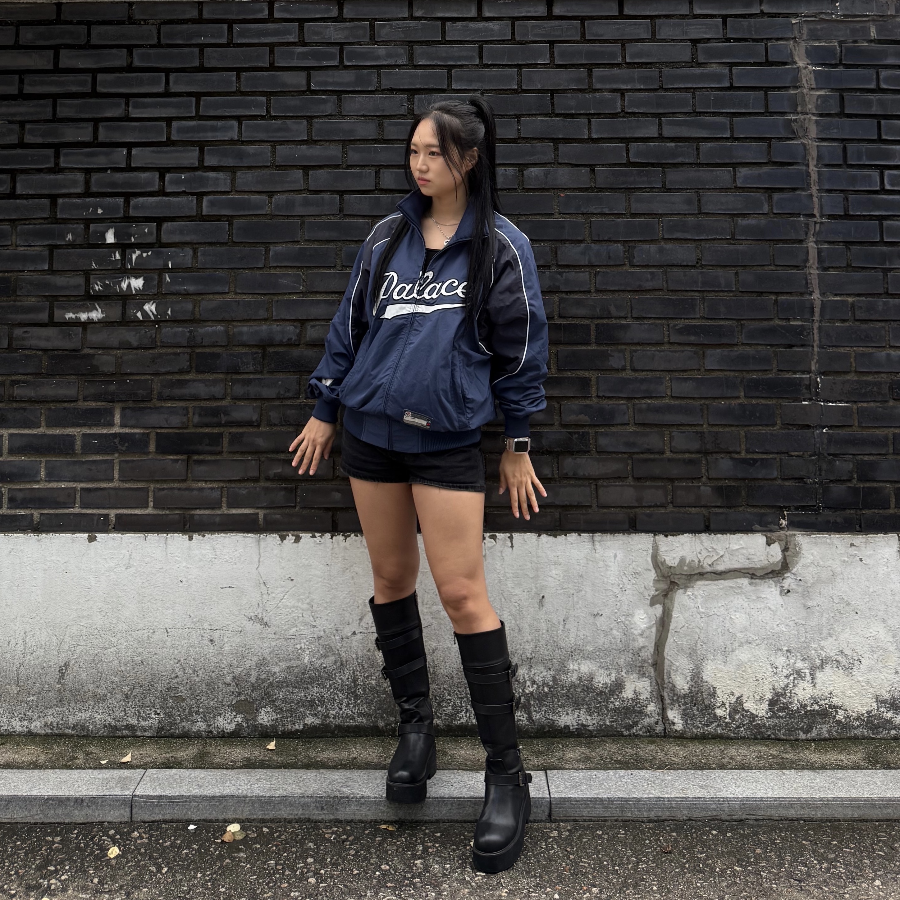 Palace Sport Mit Script Jacket Navy - 22FW 착용 스타일 - 1