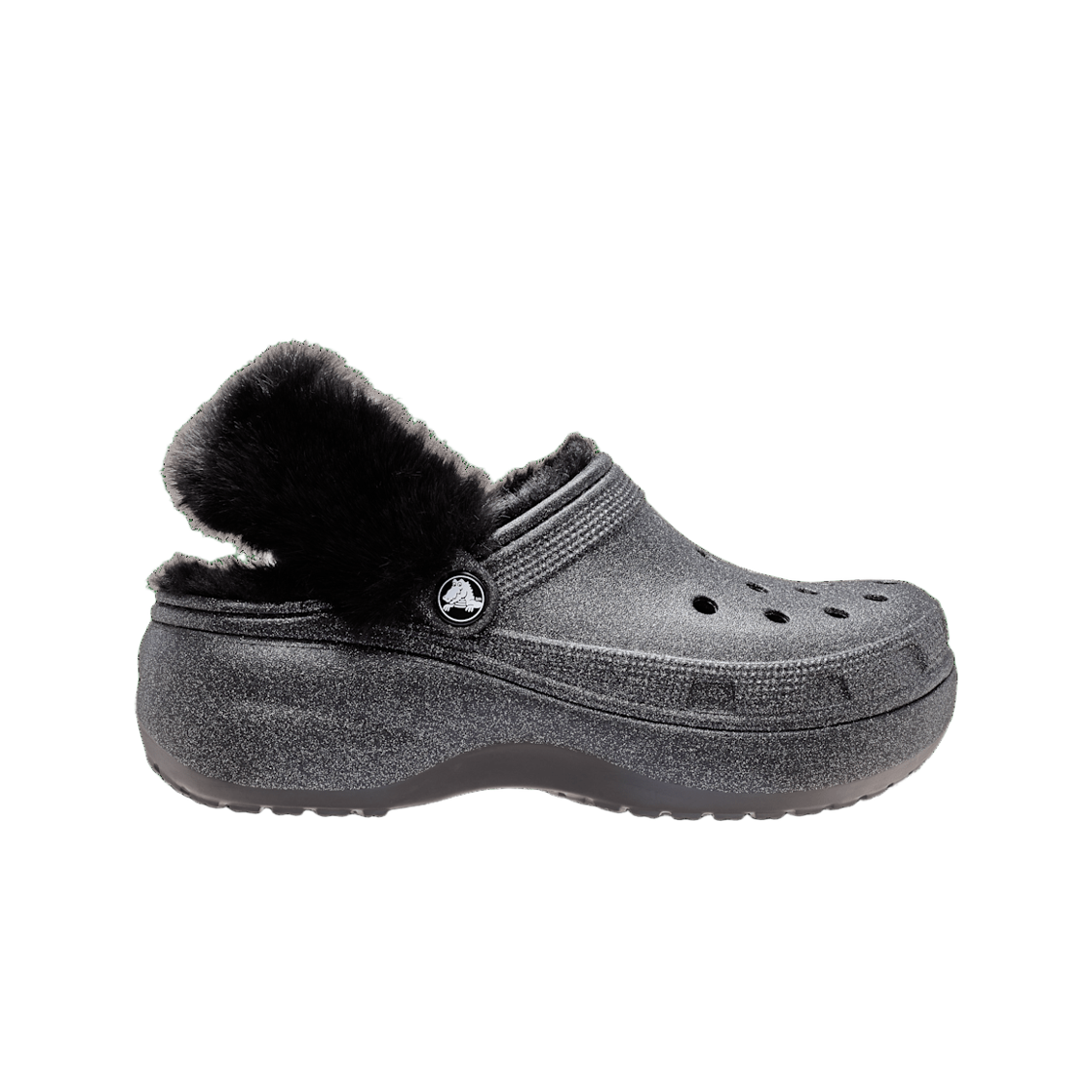(W) 크록스 클래식 플랫폼 퍼지 라인드 글리터 클로그 블랙((W) Crocs Classic Platform Fuzz Lined Glitter Clog Black)