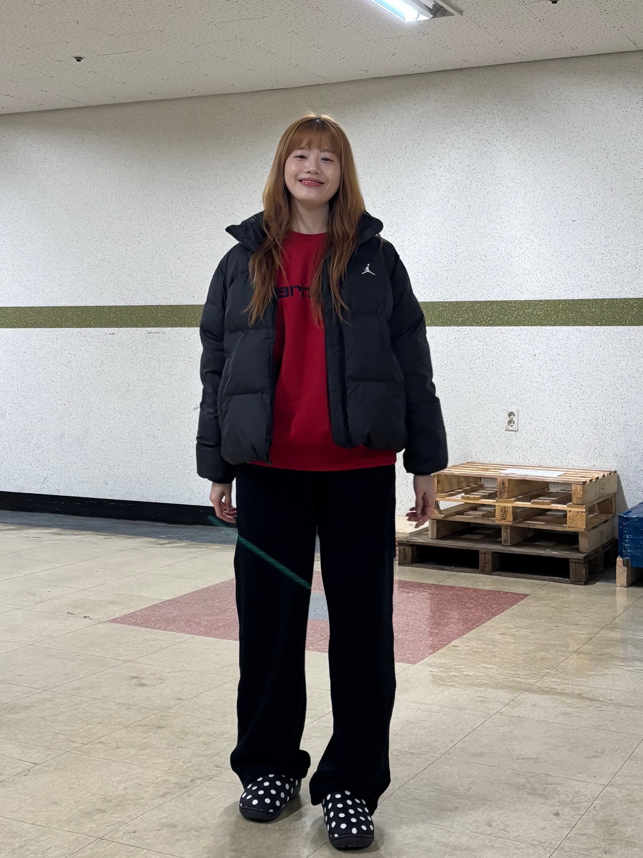Subu Permanent F-Line Dots, Uniqlo x Needles Fleece Wide Pants Black - KR 착용 스타일 - 2