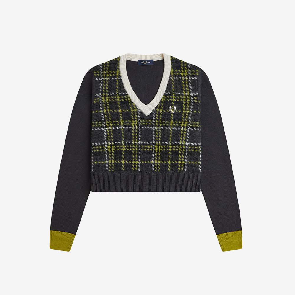프레드 페리 우먼스 타탄 패널 니트 앵커 그레이(Fred Perry Womens Tartan Panel Knit Anchor Grey) - 5