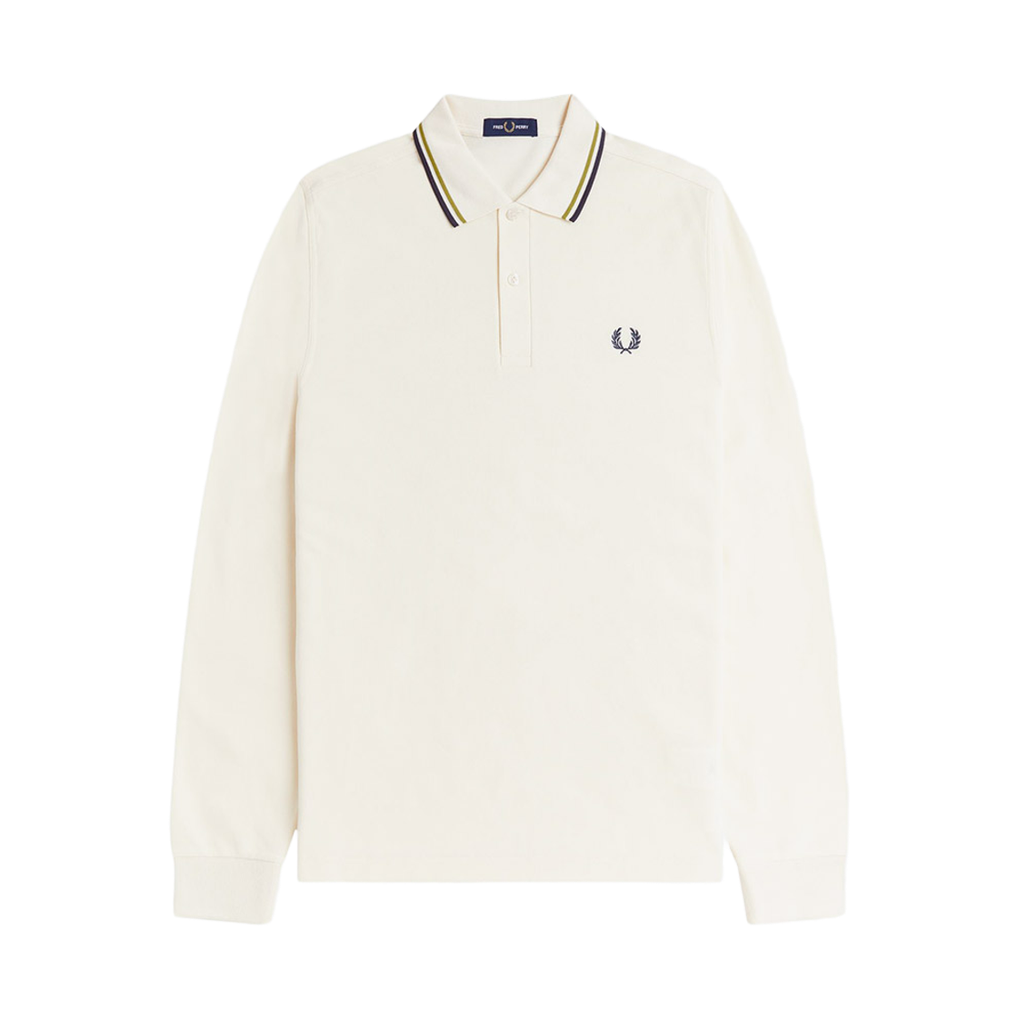 AFPM2533636-46A Fred Perry LS Twin Tipped FP Shirt Ecru Tennis Ball Yellow Anchor Grey