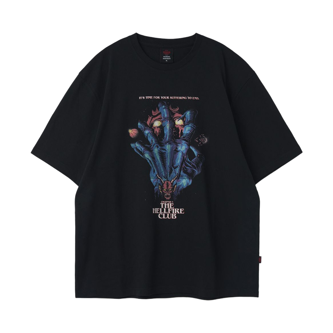 무신사 스탠다드 x 기묘한 이야기 헬파이어 클럽 티셔츠 2 블랙(Musinsa Standard x Stranger Things Hellfire Club T-Shirt 2 Black)