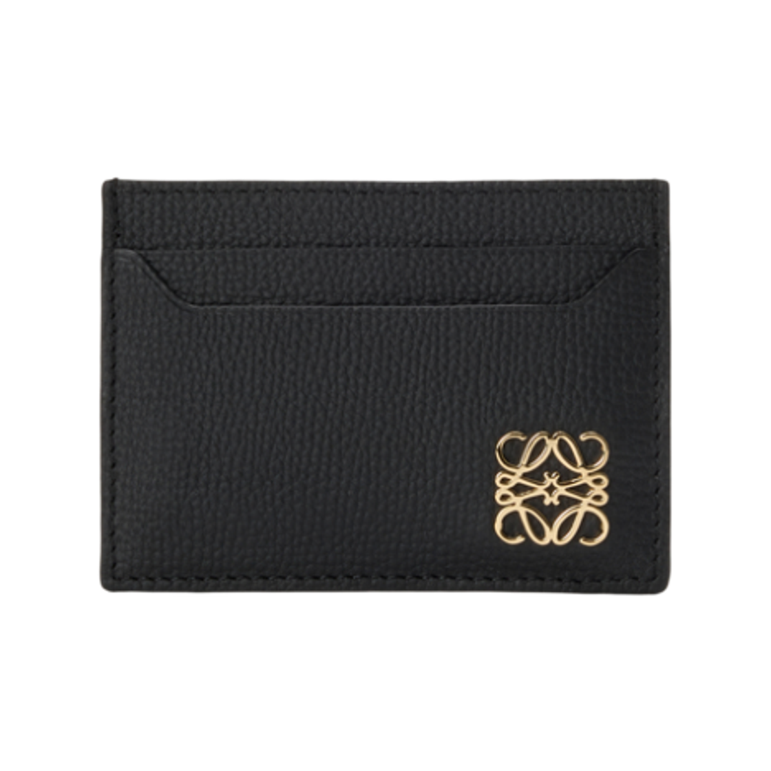 C821075X09-1206 Loewe Anagram Plain Card Holder in Pebble Grained Calfskin Black Gold