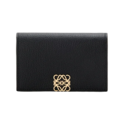 Loewe Anagram Business Card Holder in Pebble Grained Calfskin Black Gold