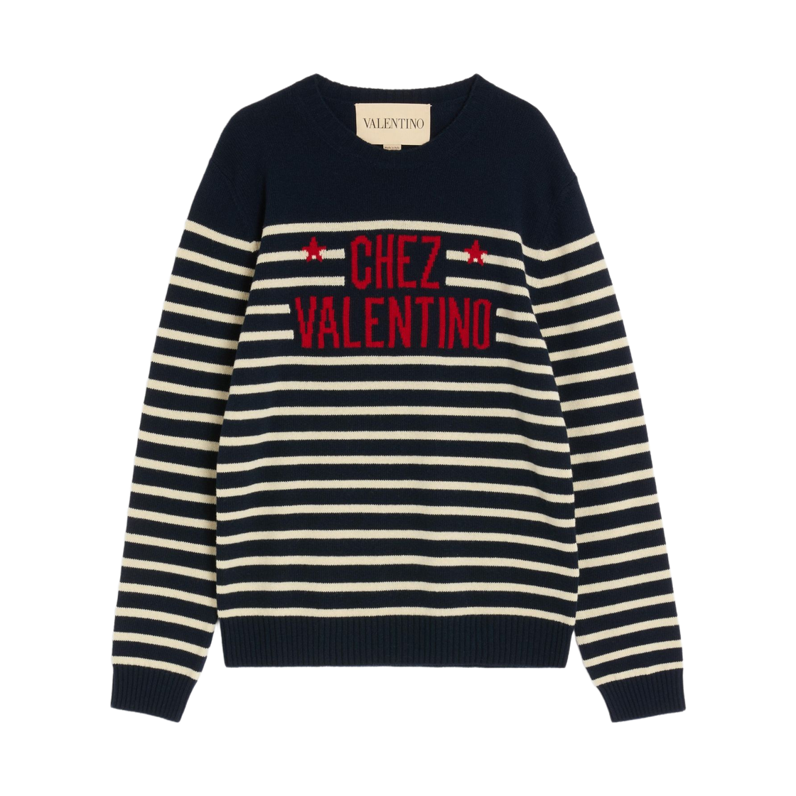 발렌티노 쉐 발렌티노 자카드 모티프 울 스웨터 블루 버터(Valentino Chez Valentino Jacquard Motif Wool Sweater Blue Butter)