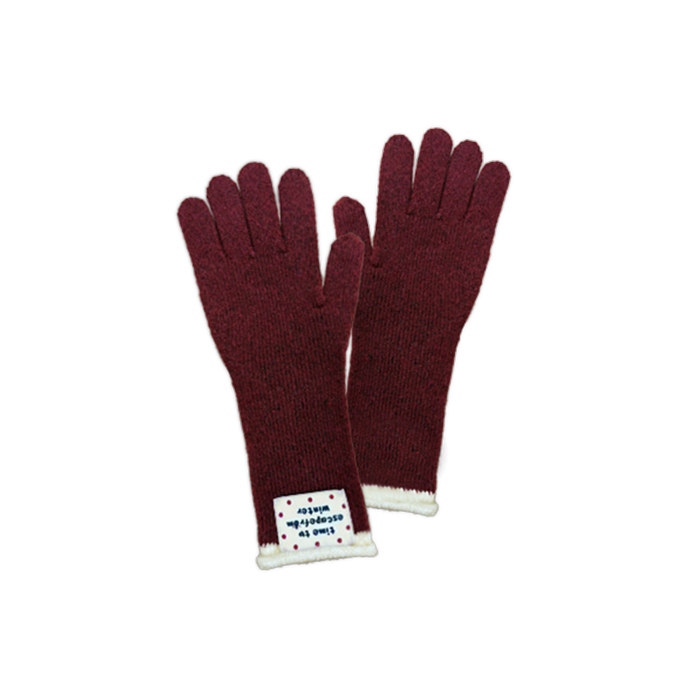 E252AO015 Escapefrom Touch Finger Hole Winter Two-Tone Knit Gloves Burgundy
