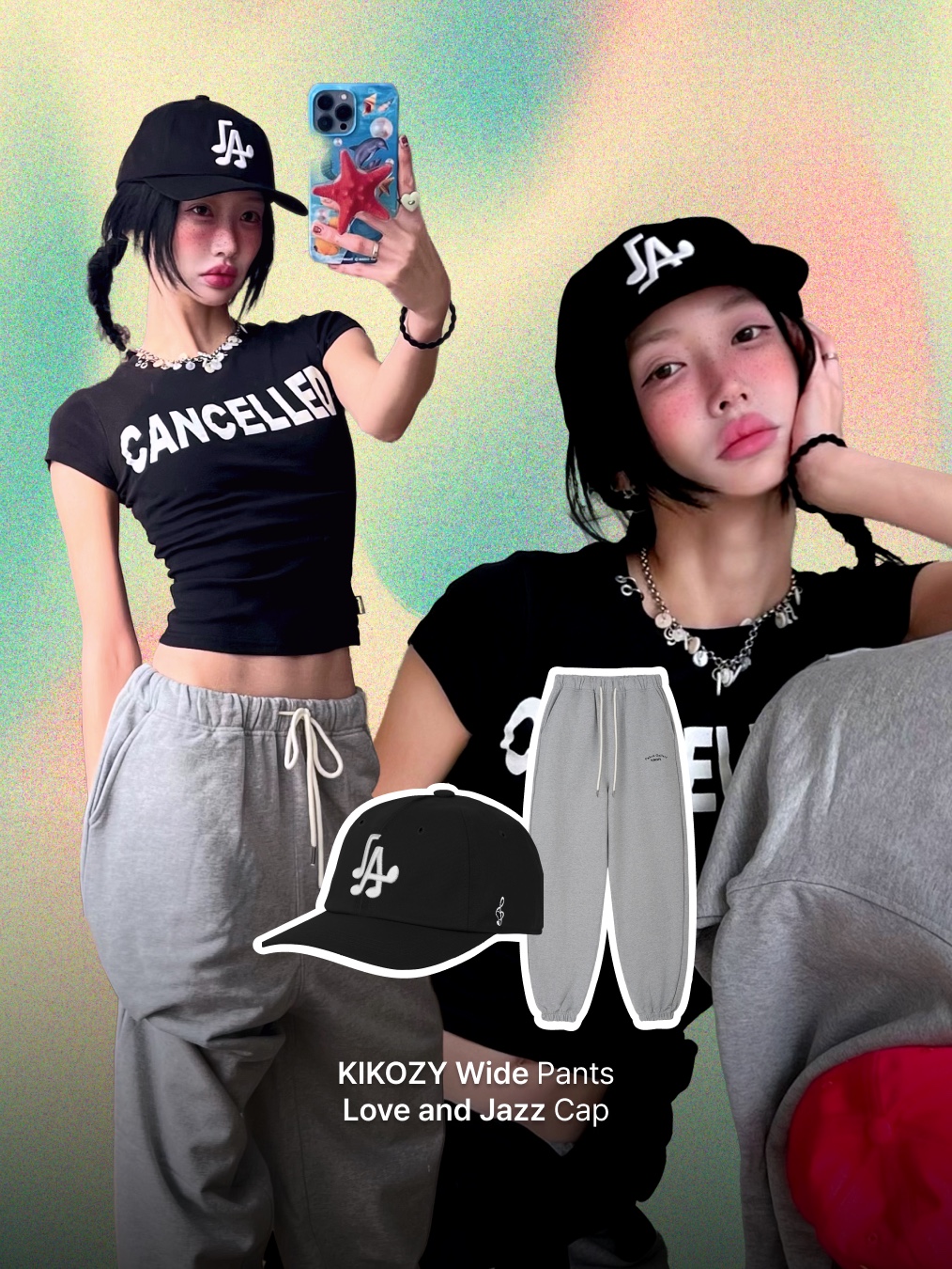 Kikozy KIkonald's Cap Ivory, Kikozy Dont Explain Visual Hoodie Yellow 착용 스타일 - 4