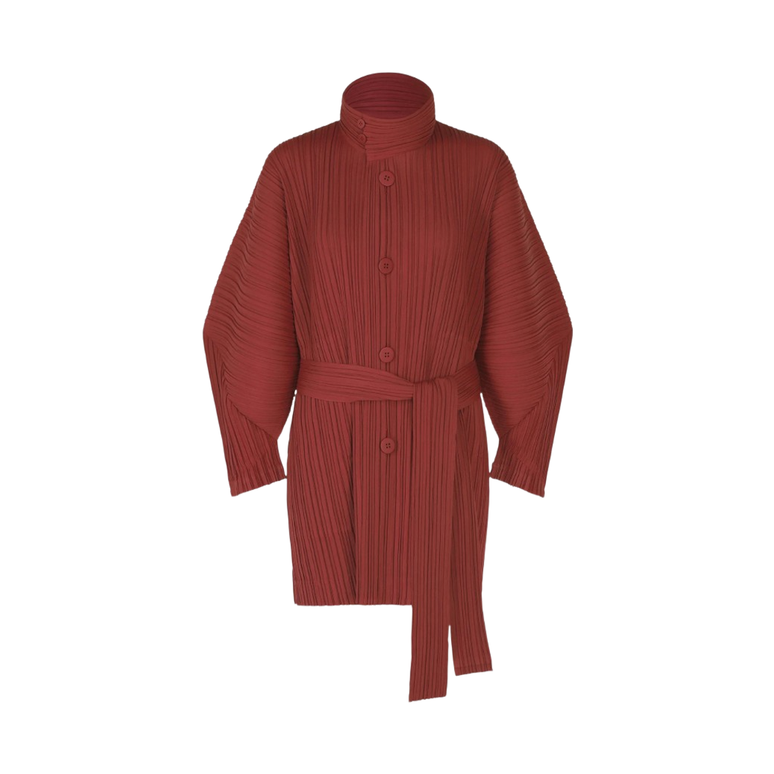 PP53-JA212-45 (W) Pleats Please Issey Miyake Wool Pleats Short Coat Brown Red