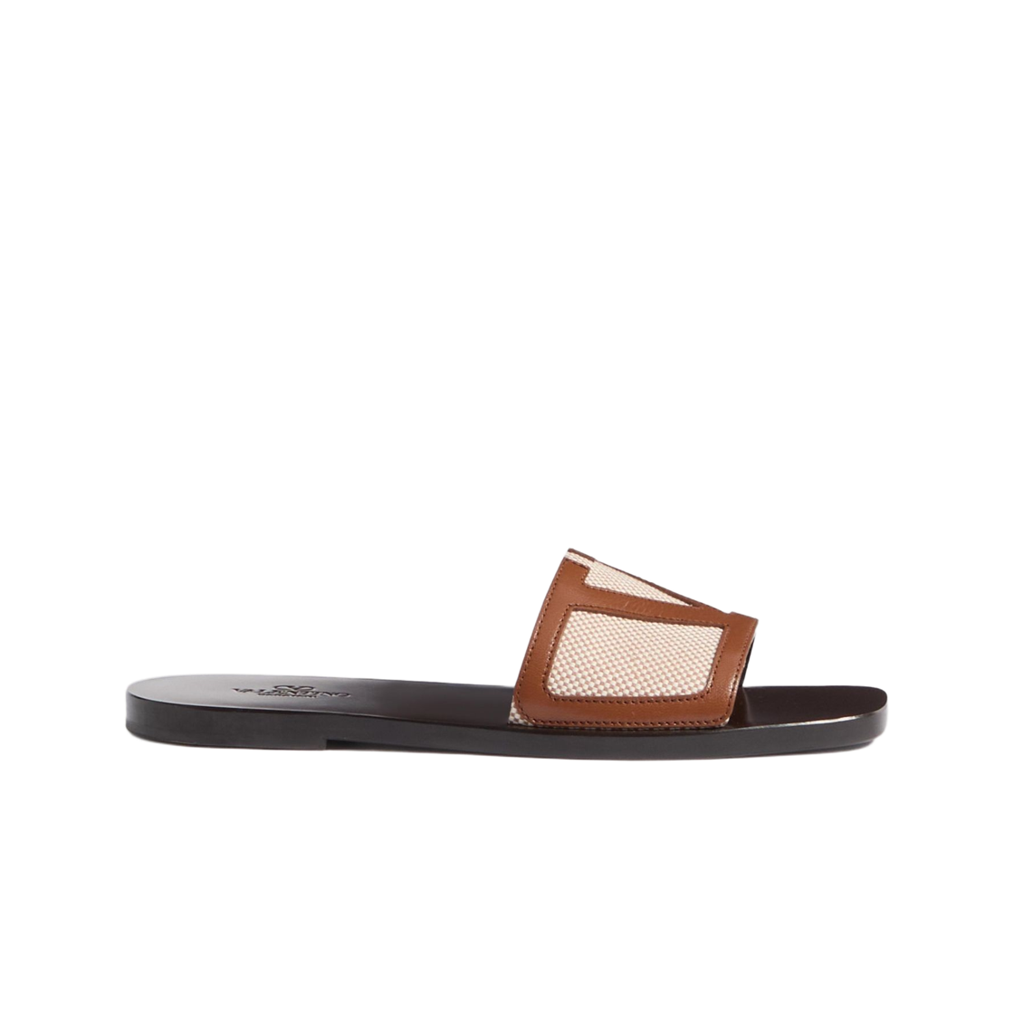 발렌티노 비바 슈퍼스타 캔버스 패브릭 나파 레더 슬라이드 샌들 내츄럴 토바코(Valentino Viva Superstar Slide Sandal in Canvas Fabric Nappa Leather Natural Tobacco)