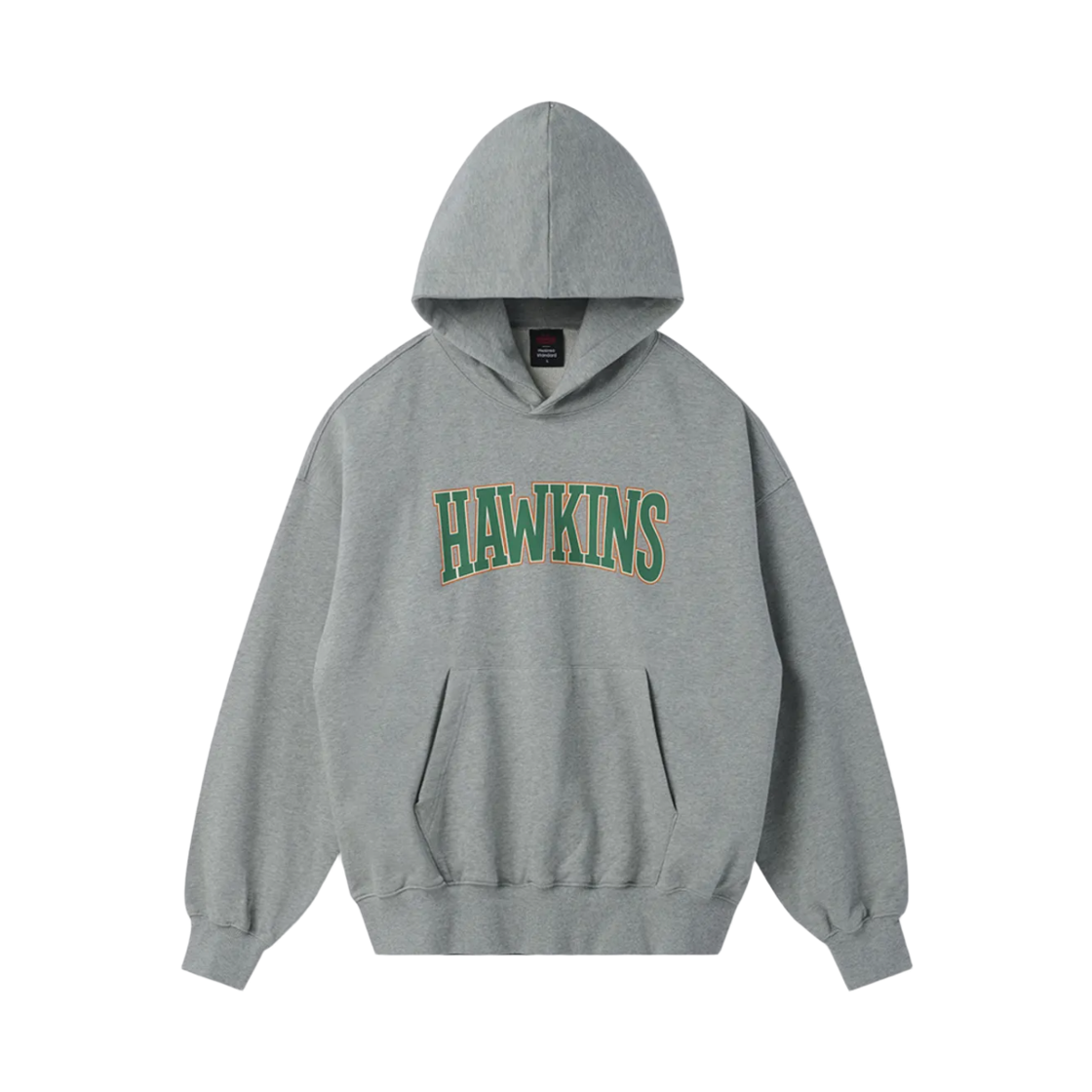 무신사 스탠다드 x 기묘한 이야기 호킨스 하이 스쿨 후디드 스웨트셔츠 미디움 그레이(Musinsa Standard x Stranger Things Hawkins High School Hooded Sweatshirt Medium Grey)