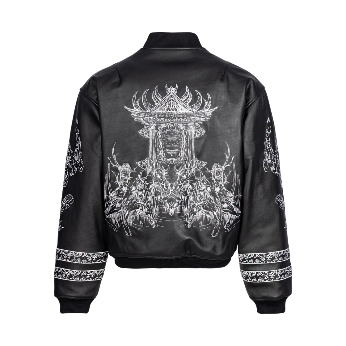 25FWUJRSBBK JUJUTSU KAISEN Undermycar Ryomen Sukuna Embroidered Leather Bomber Black