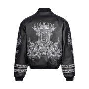 JUJUTSU KAISEN Undermycar Ryomen Sukuna Embroidered Leather Bomber Black