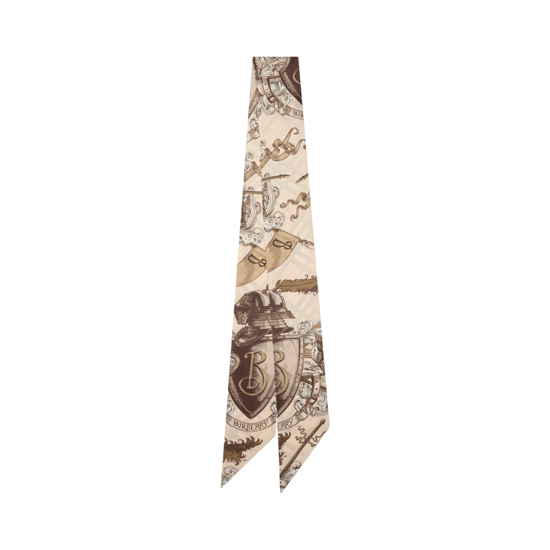 (W) 버버리 스키니 리버시블 에치드 나이트 실크 스카프 토프 베이지((W) Burberry Skinny Reversible Etched Knight Silk Scarf Taupe Beige) - 1