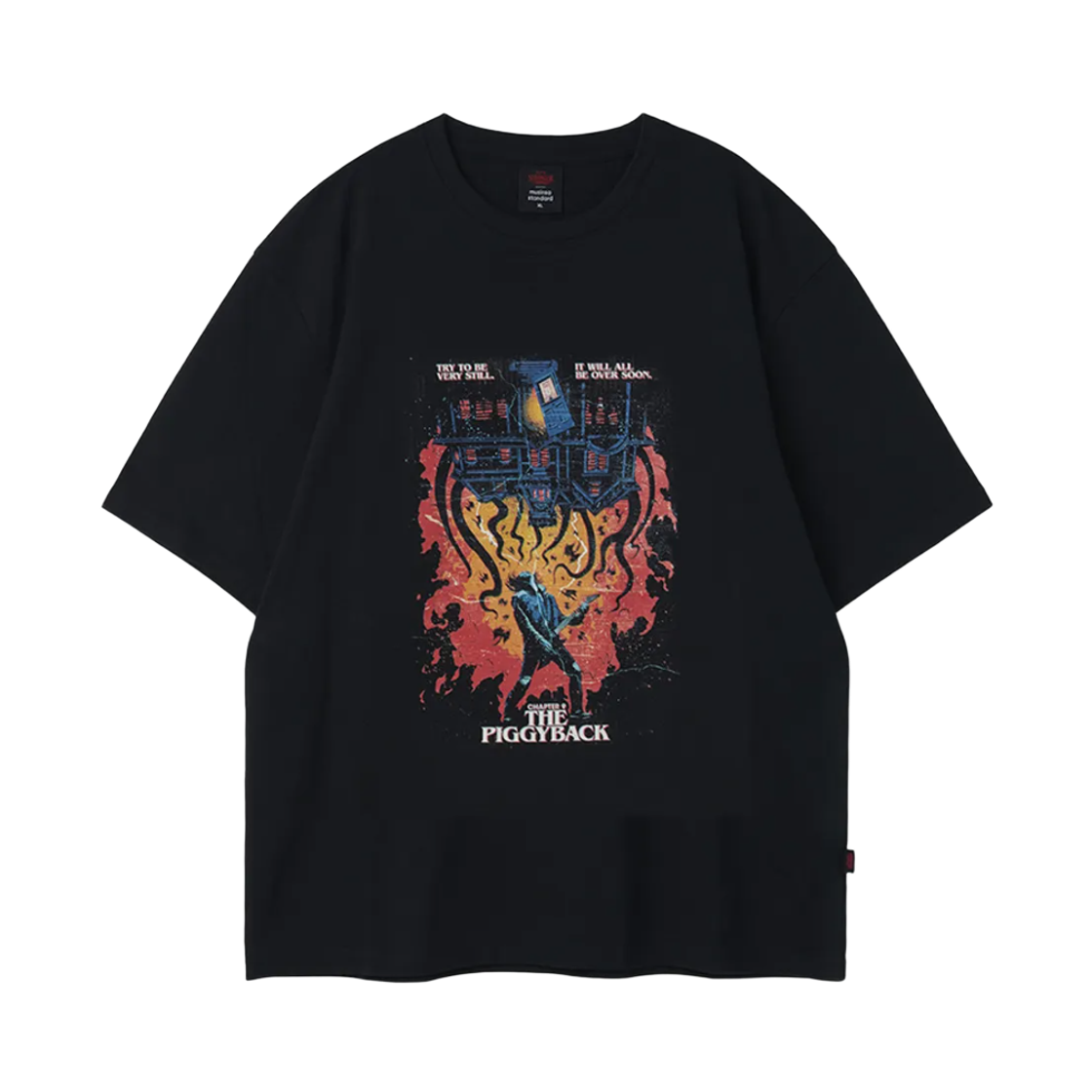 무신사 스탠다드 x 기묘한 이야기 더 피기백 티셔츠 블랙(Musinsa Standard x Stranger Things The Piggyback T-Shirt Black)