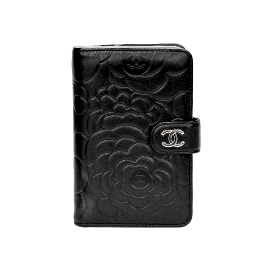 IT9MVP3PE9LH Chanel Black Camellia Medium Wallet C-B40446