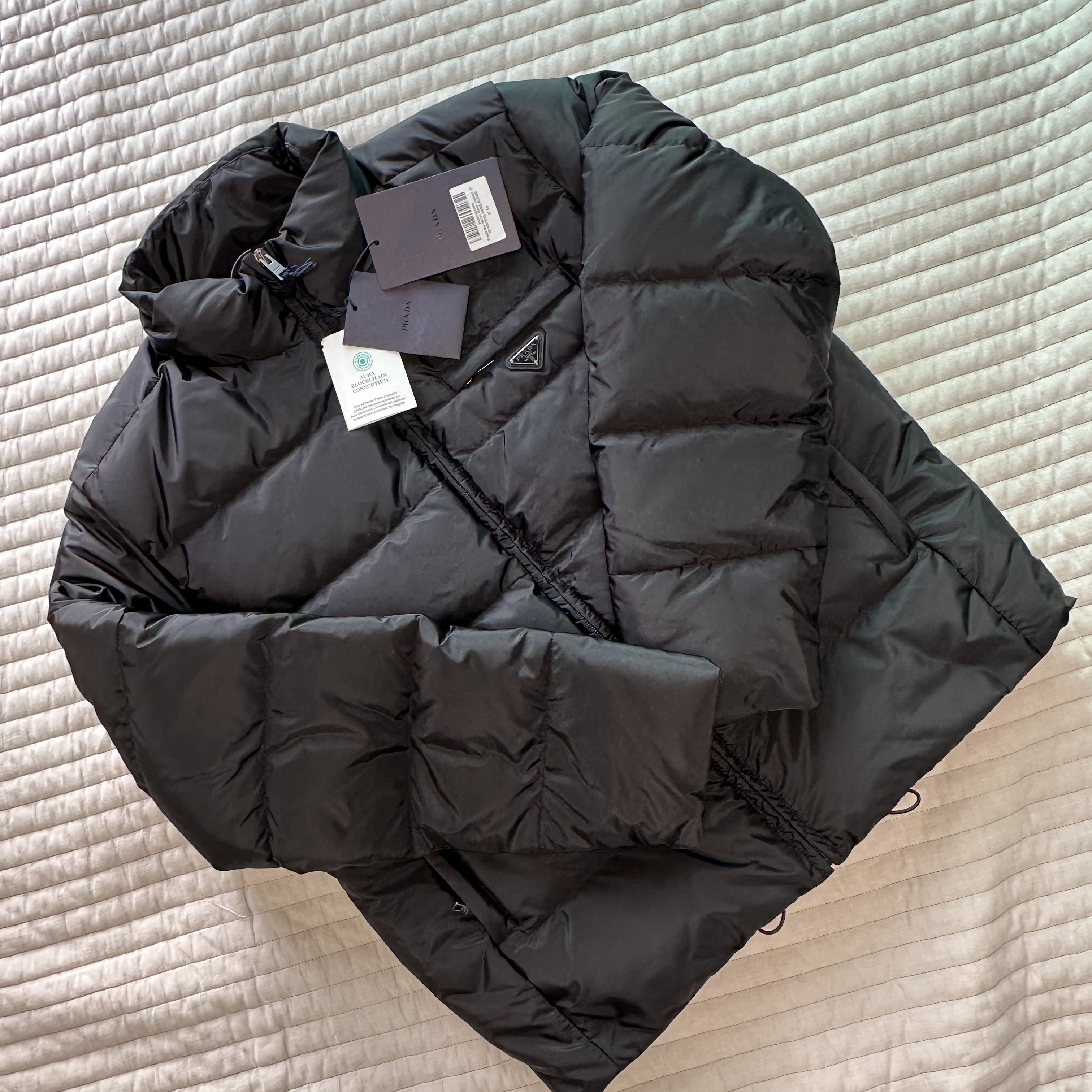 Prada Re-Nylon Down Jacket Black 착용 스타일 - 2