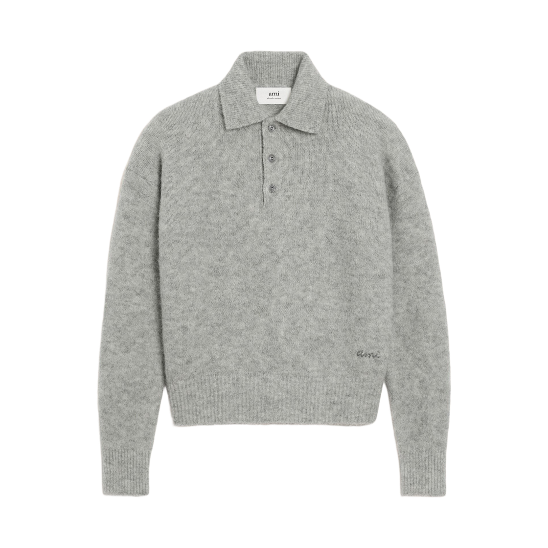 아미 울 알파카 롱슬리브 니트 폴로 그레이(AMI Wool Alpaca Long Sleeve Knit Polo Grey) - 1