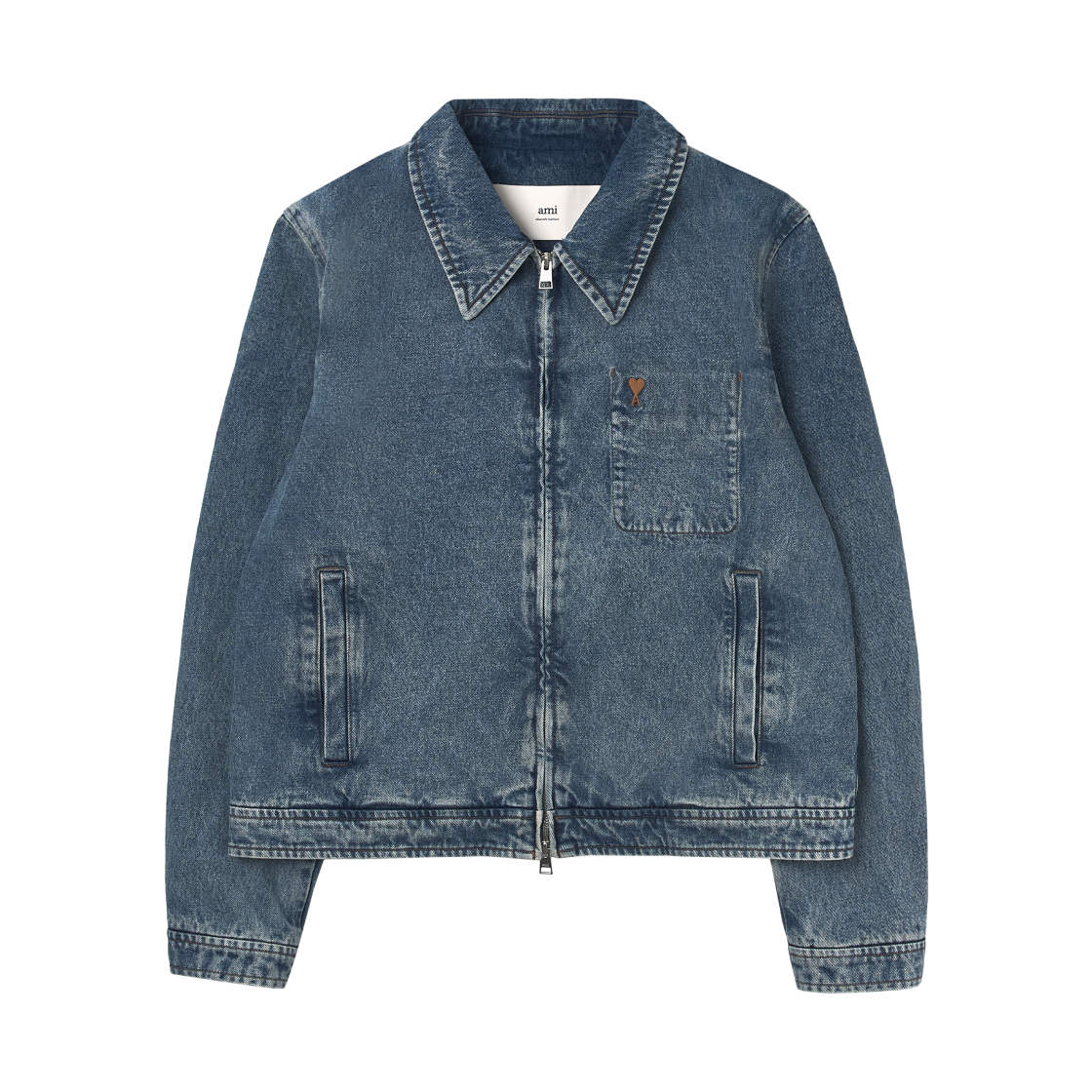 아미 스몰 하트 로고 코튼 지퍼 자켓 유즈드 블루 브라운(AMI de Coeur Cotton Zipper Jacket Used Blue Brown)