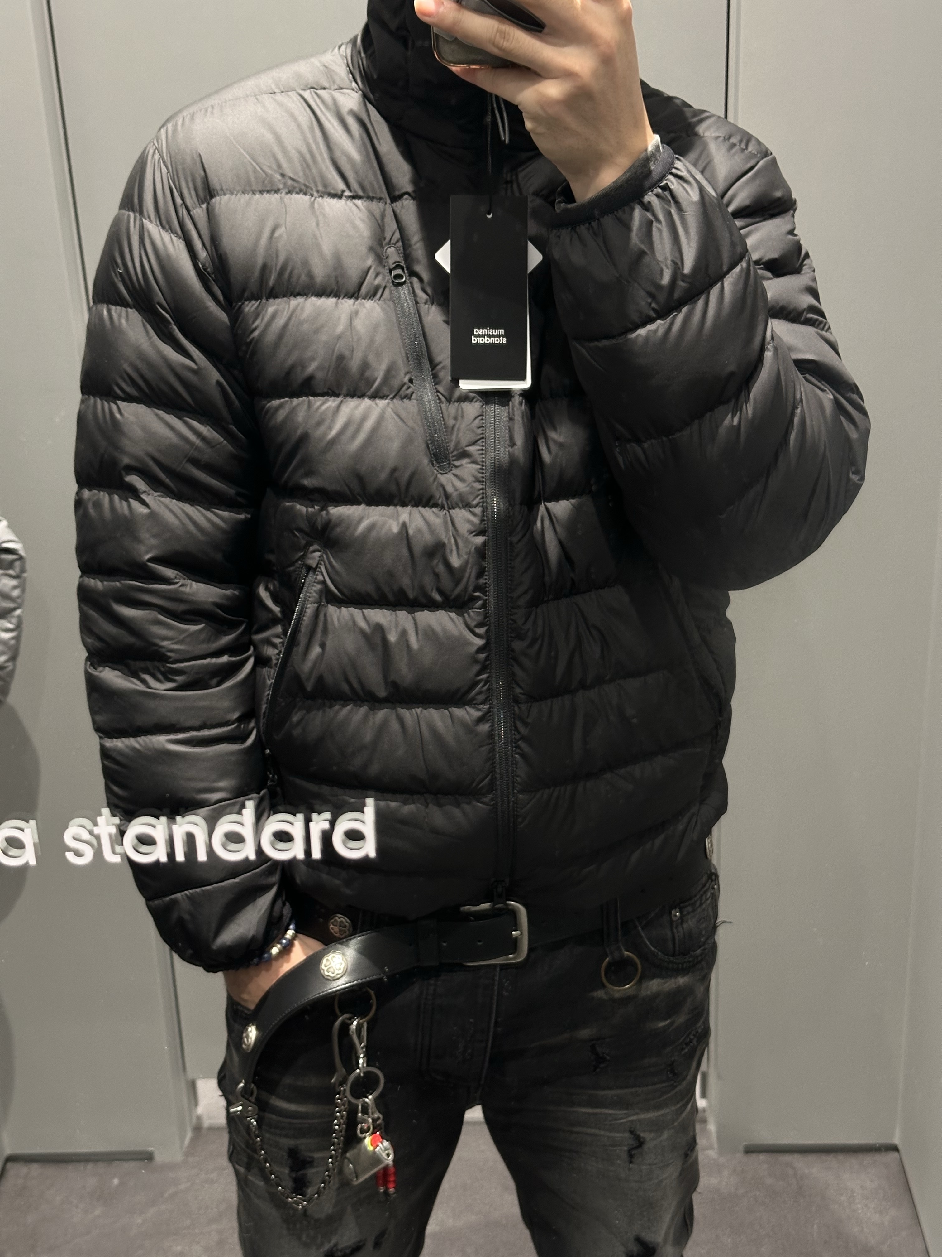 Musinsa Standard City Leisure Hooded Light Down Jacket Light Grey, Adidas x Song for the Mute Campus 80s Bliss Core Black 착용 스타일 - 4
