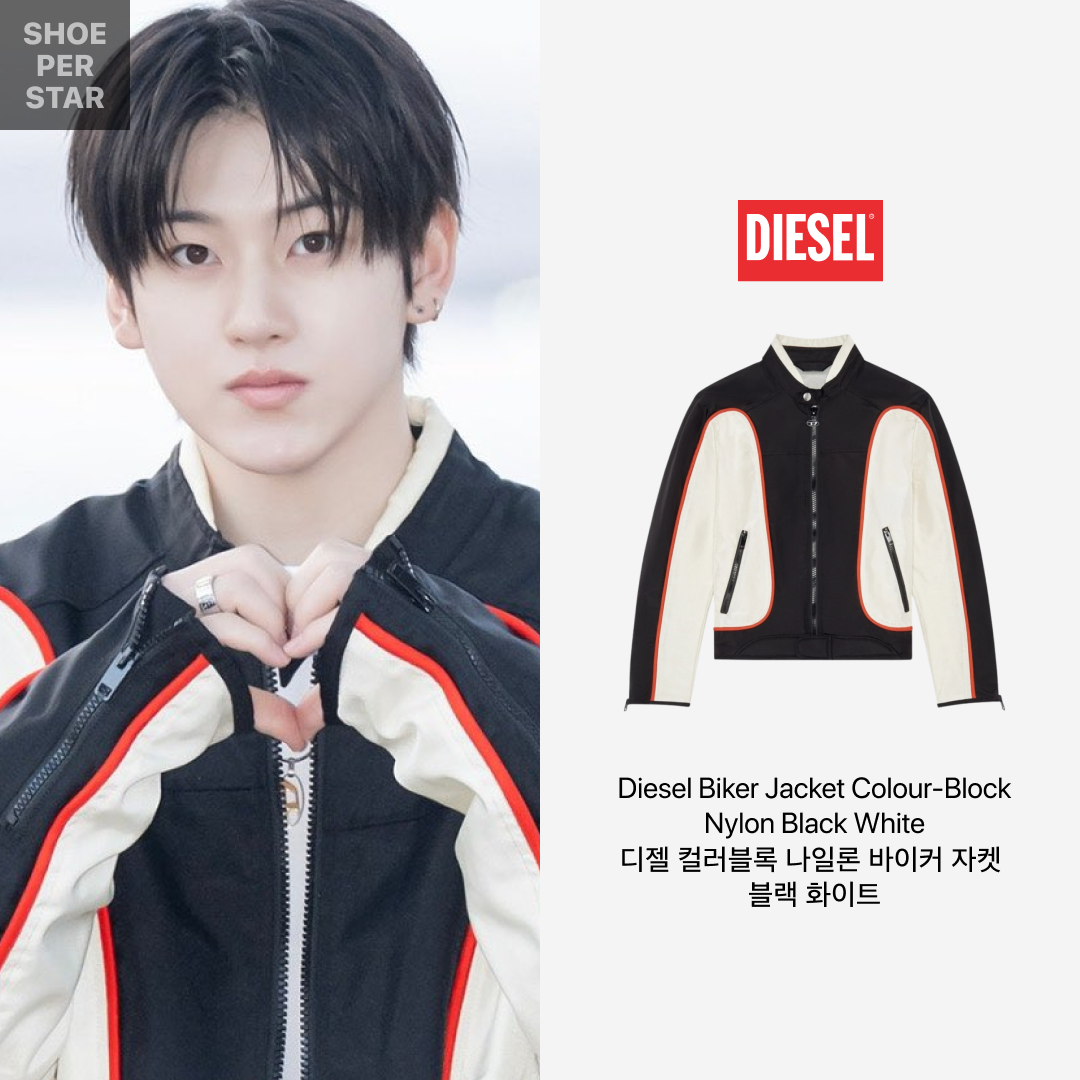 Diesel J-Blink Biker Jacket in Colour-Block Nylon Black White 착용 스타일 - 2