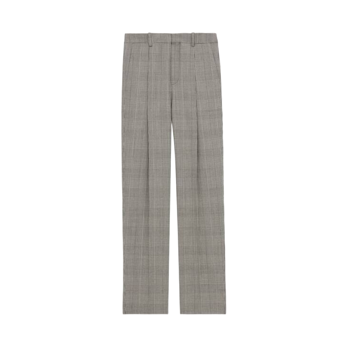 821899-Y2L41-8482 Saint Laurent Prince of Wales Wool High Waisted Pants Grey Silver