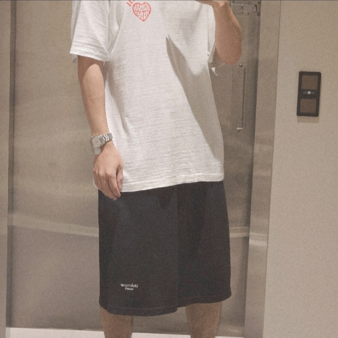 Undermycar Mu.04 Anti Fxxking Logo Play Oversized Sweat Shorts Black 착용 스타일