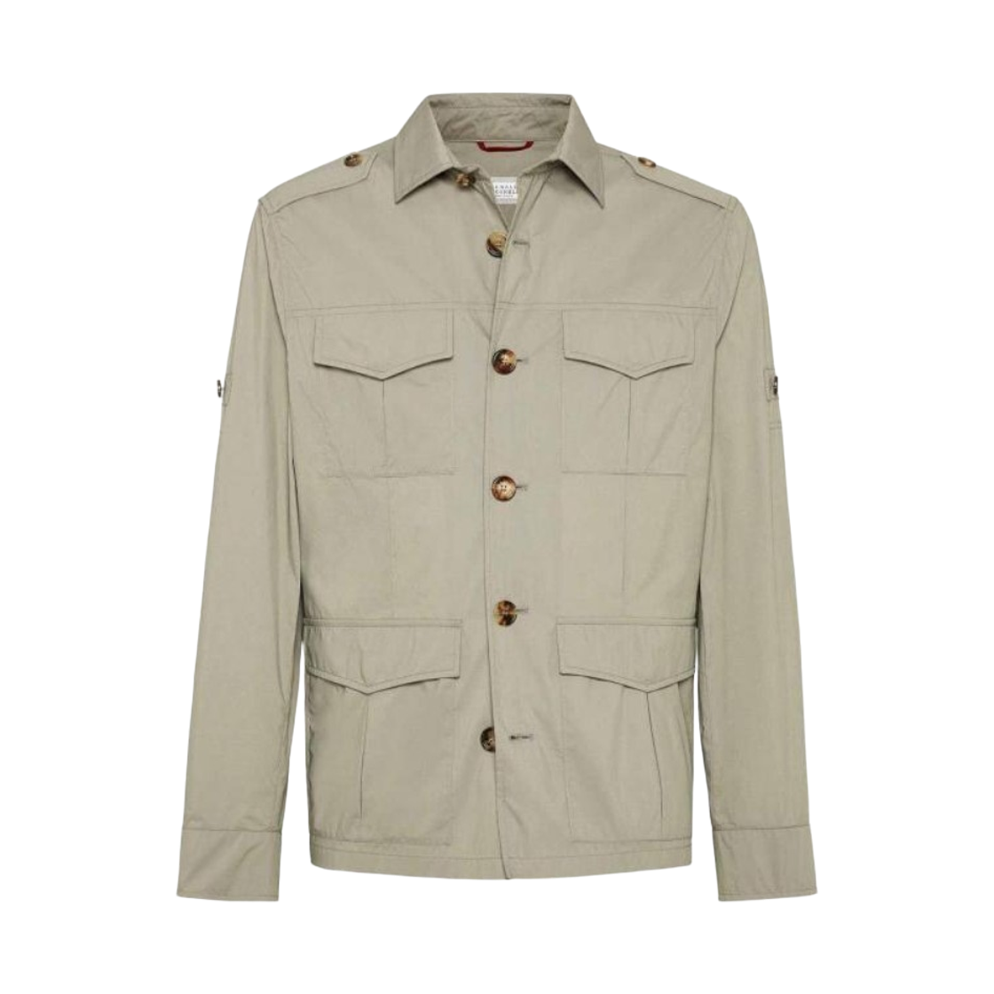 브루넬로 쿠치넬리 라이트웨이트 테크노 코튼 포플린 언라인드 사파리 자켓 카키(Brunello Cucinelli Lightweight Techno Cotton Poplin Unlined Safari Jacket Khaki) - 1