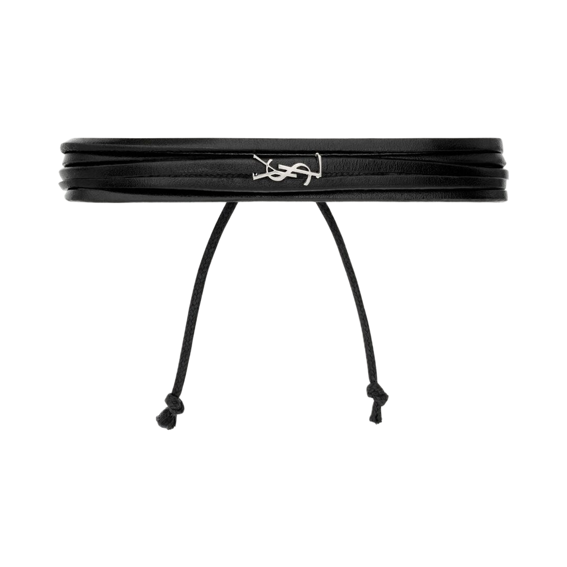 820441-AAEKE-1000 Saint Laurent Cassandre Strand Leather Bracelet Black