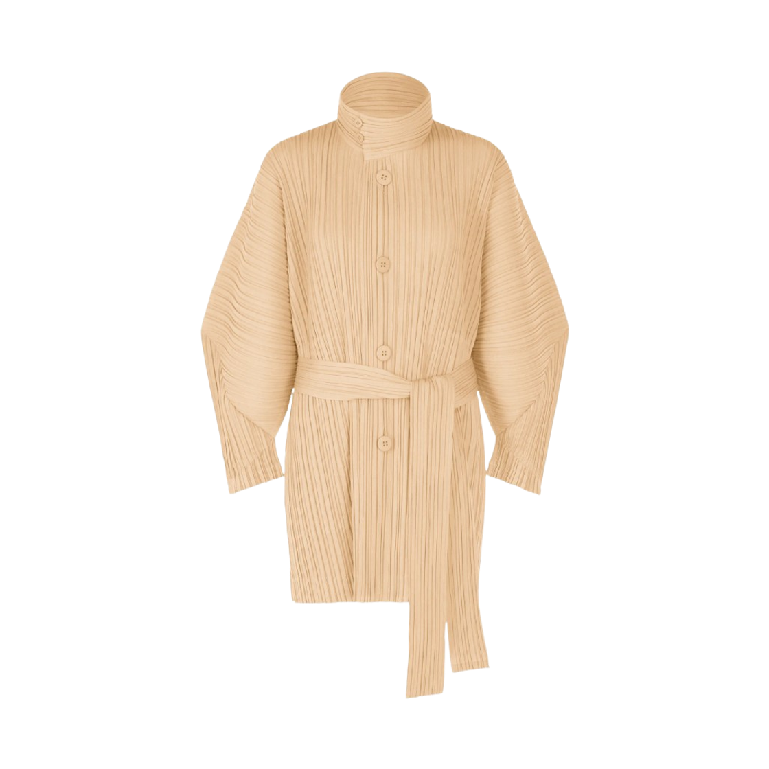 PP53-JA212-40 (W) Pleats Please Issey Miyake Wool Pleats Short Coat Light Beige