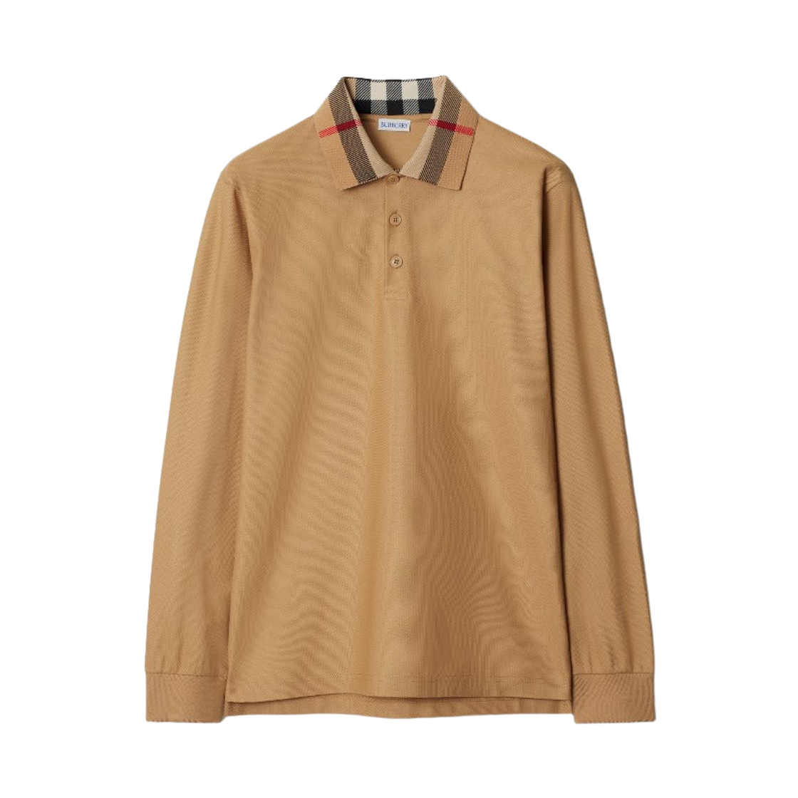 버버리 슬림 핏 롱슬리브 체크 칼라 코튼 폴로 셔츠 아카이브 베이지(Burberry Slim Fit Long Sleeve Check Collar Cotton Polo Shirt Archive Beige) - 1