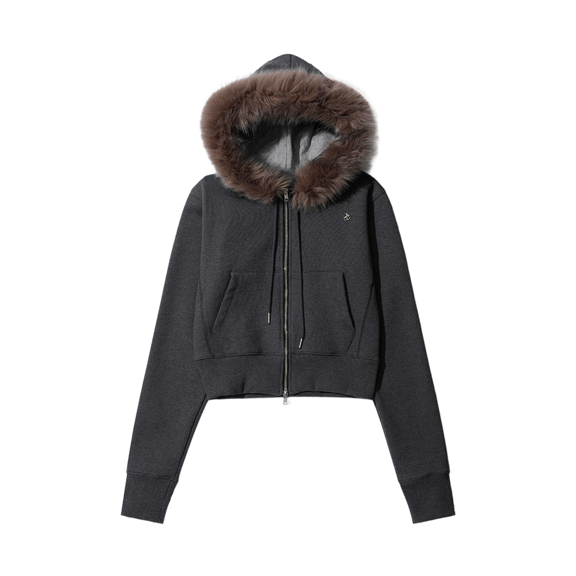 페이키 에코 프렌들리 퍼 후드 집업 다크 그레이(Fakiii Eco-Friendly Fur Hooded Zip-Up Dark Gray)