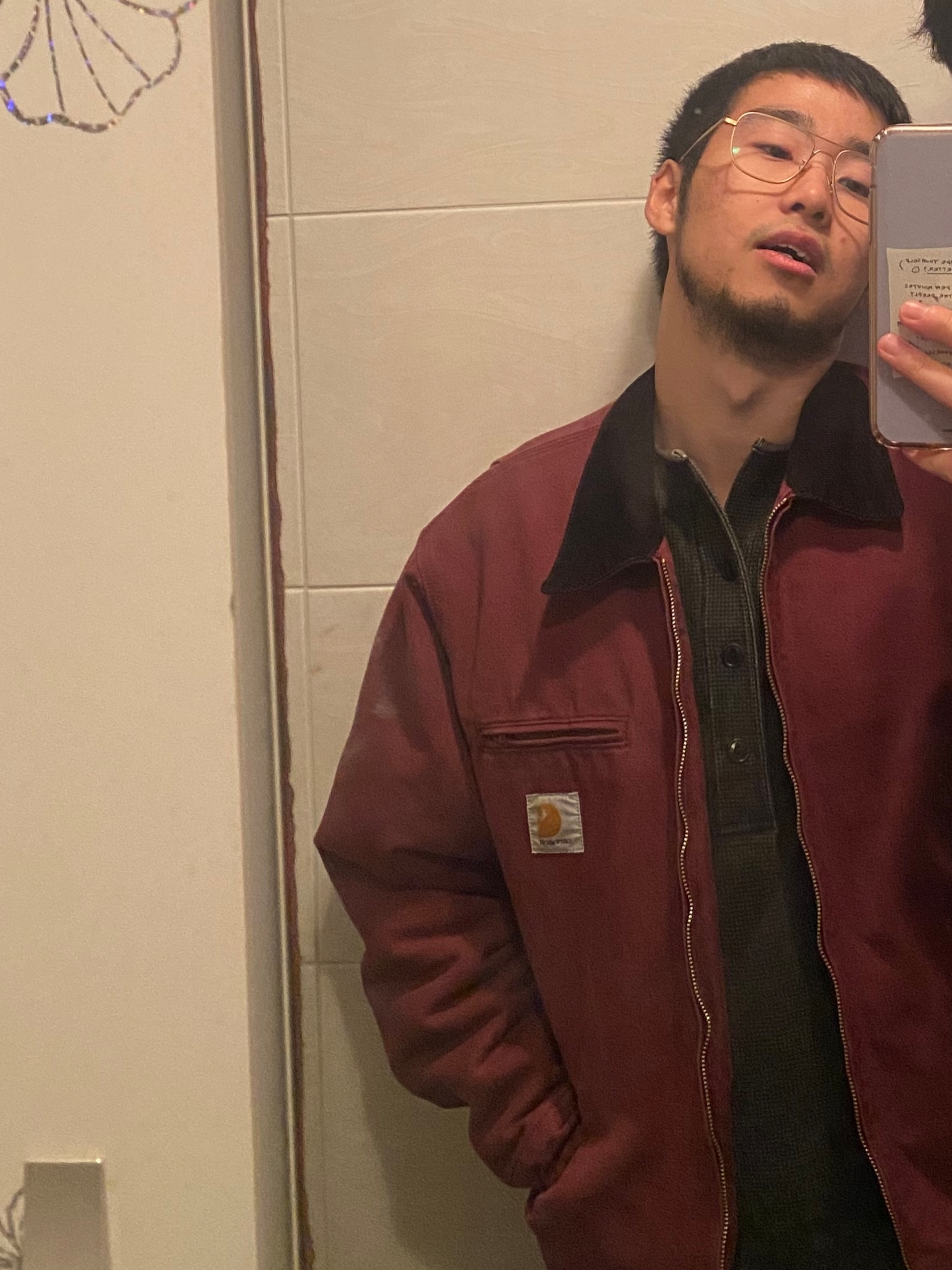 Carhartt WIP Organic Cotton Dearborn Canvas OG Detroit Jacket Malbec Aged Canvas - Winter 착용 스타일