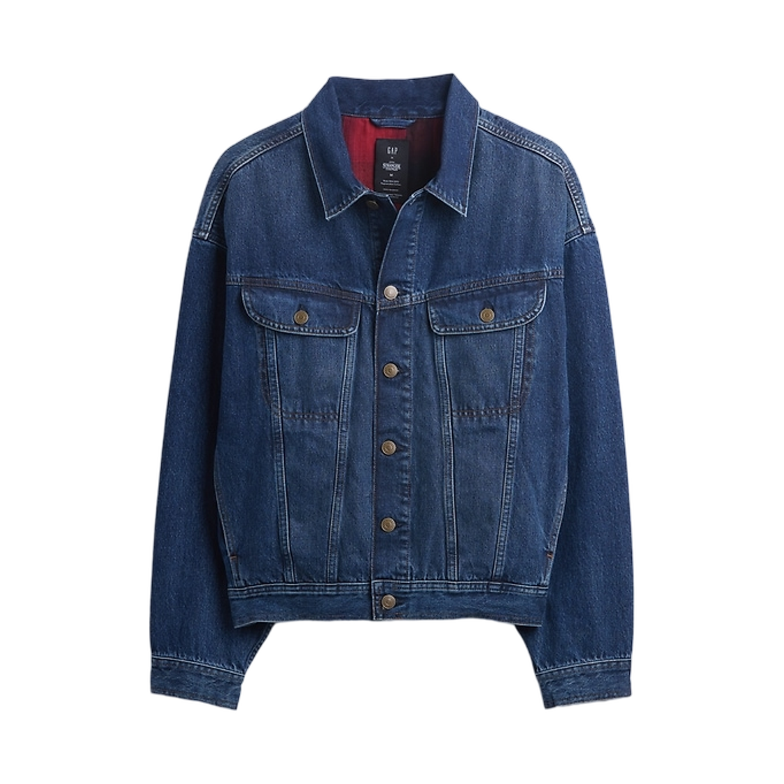 865227 Gap x Stranger Things Flannel-Lined Icon Denim Jacket True Indigo