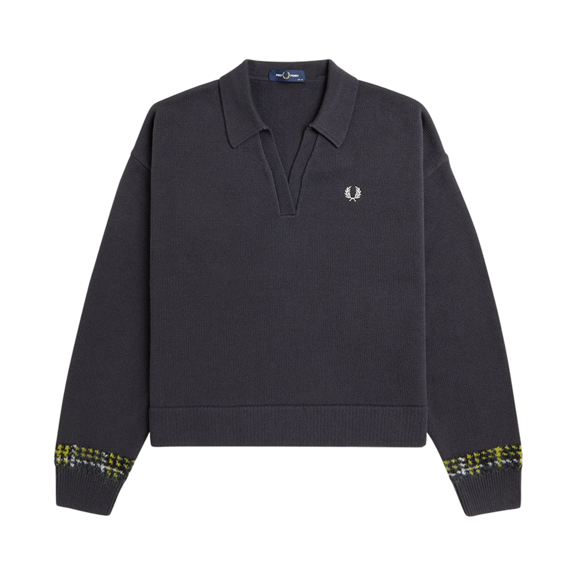 AFPF2531153-297 Fred Perry Womens Tartan Panel Knitted Shirt Anchor Grey