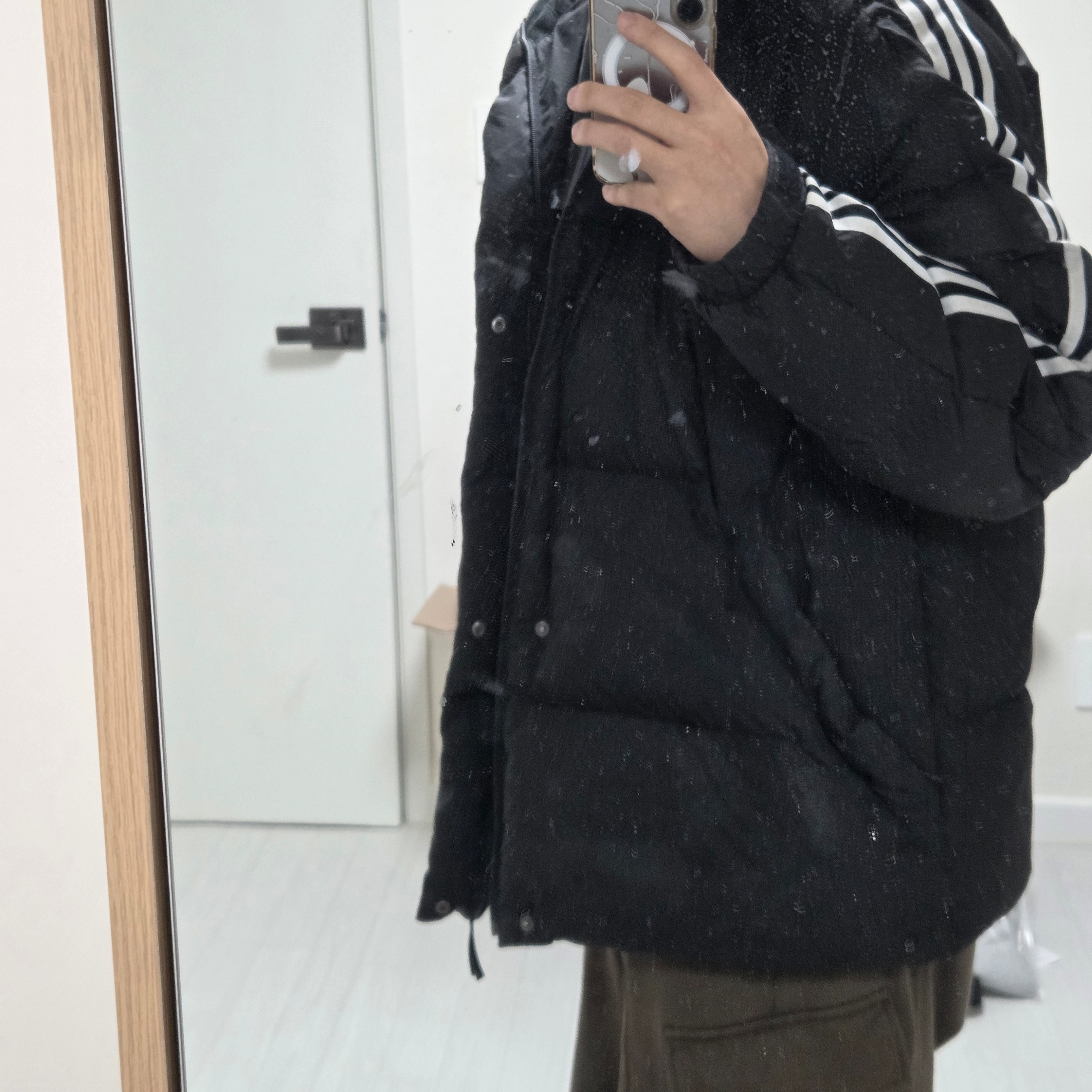 Adidas 3S Puff Down Jacket Black - KR sizing 착용 스타일
