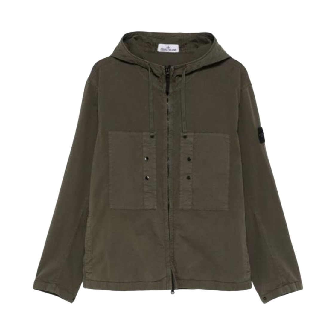 K1S1541000-91S0010-V0054 Stone Island 4100091 Supima Cotton Twill Stretch TC Hooded Jacket with Chest Pockets and Anti Drop Military Green - 25SS