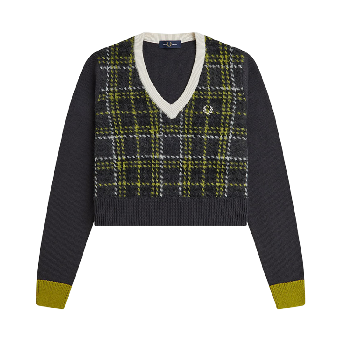 AFPF2531152-297 Fred Perry Womens Tartan Panel Knit Anchor Grey