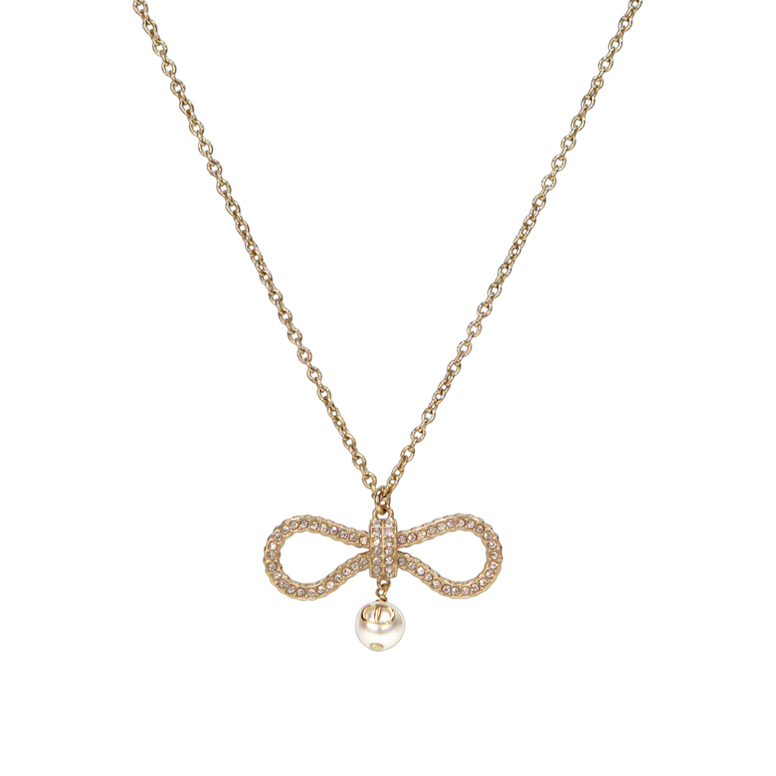 ITOIOBIIA5JR Dior Ribbon Pearl Drop CD Gold Necklace A-B41453