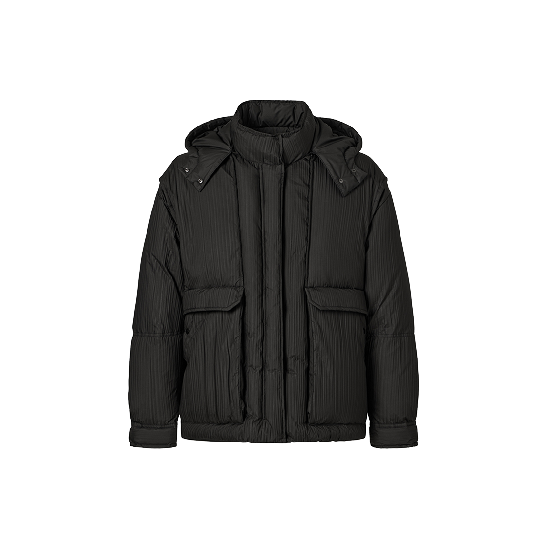 몽플리쎄 공용 퍼프 플리쎄 후드 탈착 구스 다운 점퍼 블랙(Monplisse Unisex Puff Plisse Hoodie Goose Down Outer (Black))