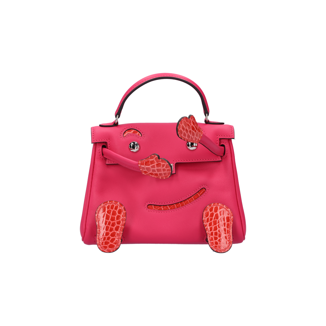 ITNR6F2R2CLJ Hermes Kelly Doll Pouch Swift Alligator Rose Mexico Rouge Quéhé Silver Hardware U-Stamp