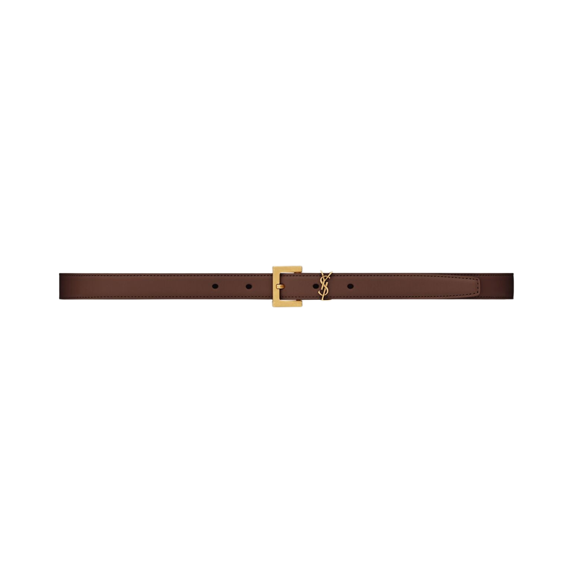 554465-BOO0W-6892 (W) Saint Laurent Lacquered Leather Cassandre Square Buckle Thin Belt Red Tan